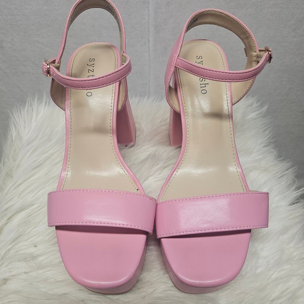 Syztsho Pink Platform Heels Women's Chunky High Heel Sandals Ankle Strap